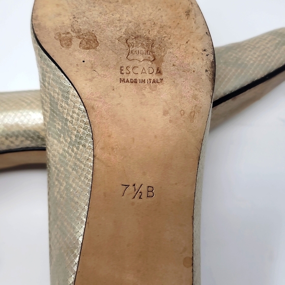 ♡ ESCADA Python Design Kitten Heels | Retro Point Toe Leather Italian Dress - Picture 4 of 12